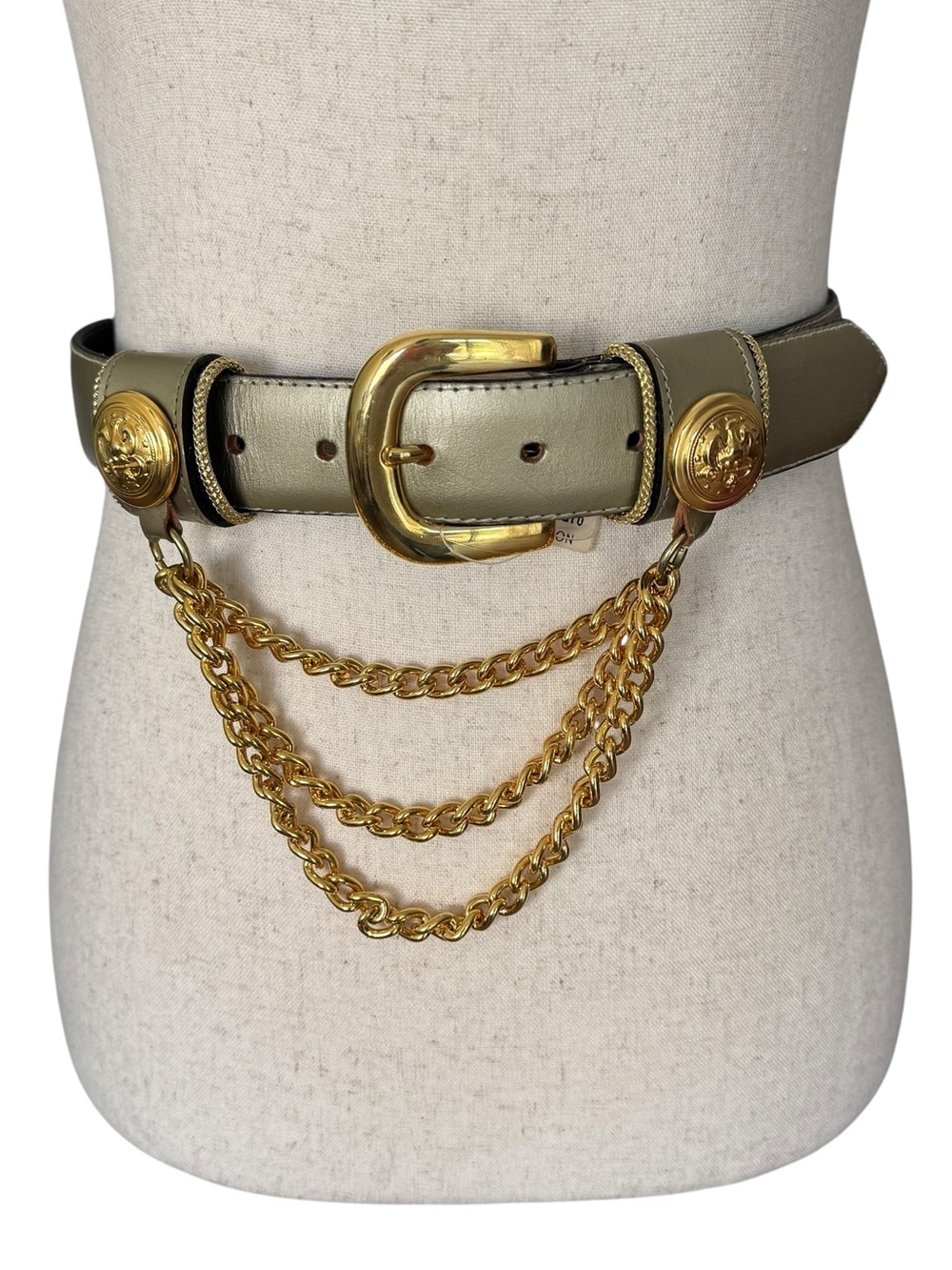 Vintage 80s Avignon Gold Chain Leather Belt Waist Accent NWT Small